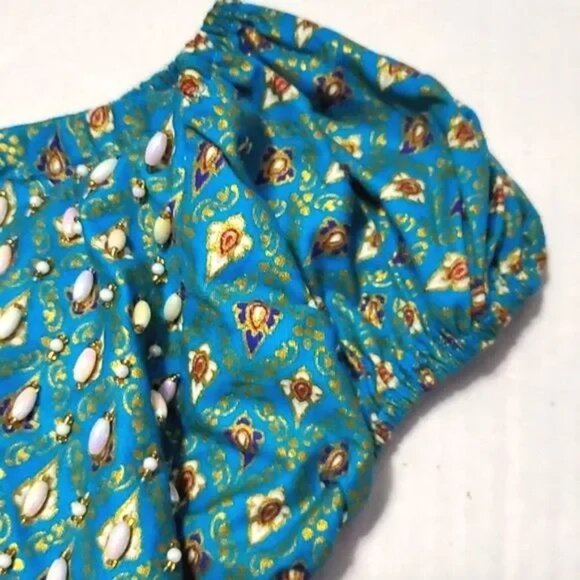 Shoreline Boho Gypsy Turquoise & Brown Beaded Princess Style Mini Dress - Picture 7 of 13